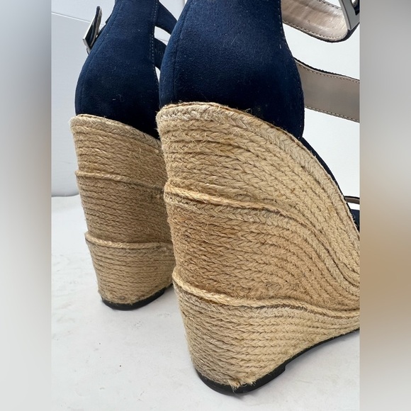Charles David Microfiber Suede Jute Tall Wedge Open Toe Beachy Sandals Shoes - Picture 8 of 14